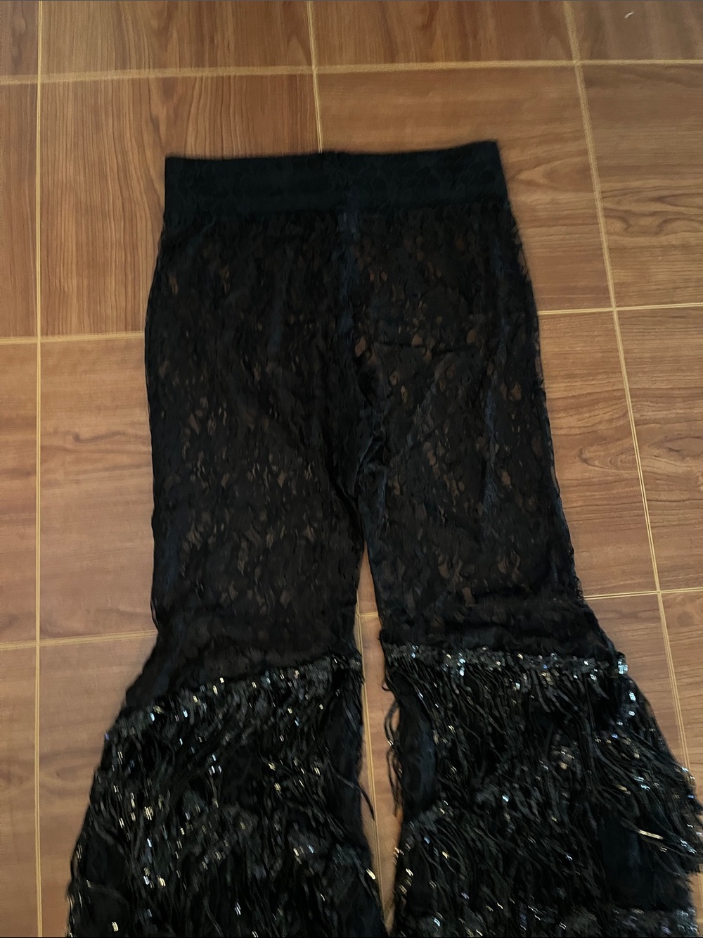 Little Black Diamond Black Lace Flare Pants with Sequin Fringe Pants - Picture 9 of 9